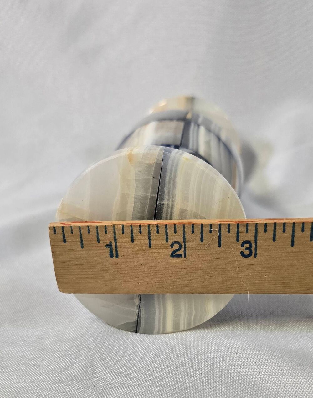 Vintage Patchwork Onyx Marble Tulip Vase – Black, Gray, & Cream - Picture 9 of 10